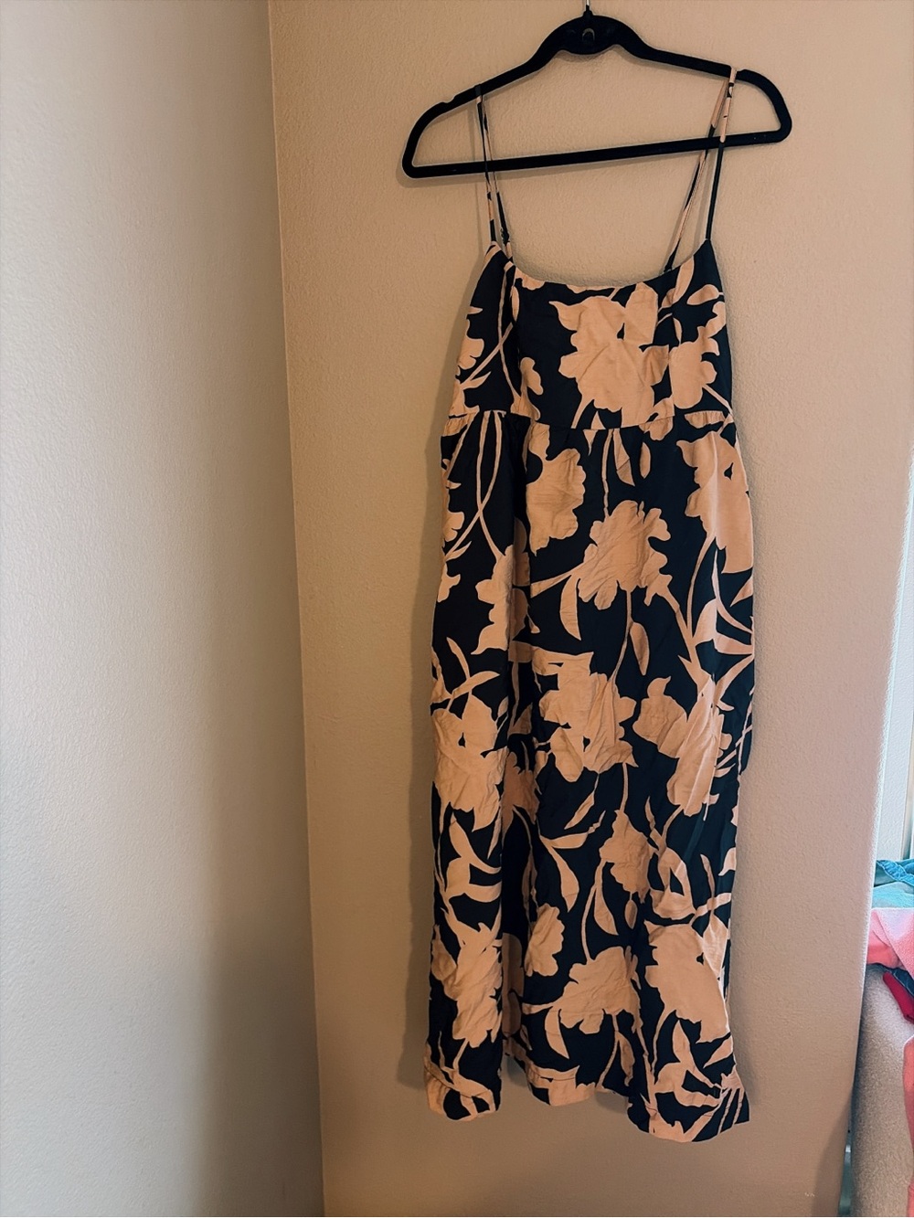 Black Floral maxi Dress with Beige Bloom Print